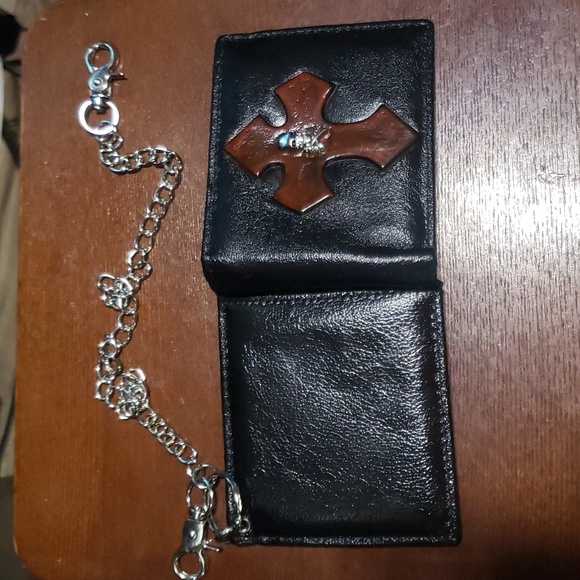 Leather biker wallet with chain - Picture 3 of 6